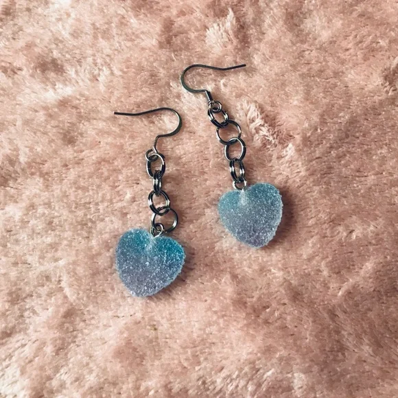 Blue Kawaii Candy Soft Gummy Heart Ombré Handmade Stainless Steel Earrings - Picture 7 of 15
